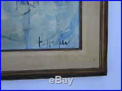Vintage Marina Painting Exhibited Abstract Expressionism Modernism Harbor Boats