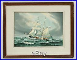 Vintage Maritime Sail Boat American Watercolor Painting Signed Earle G Barlow