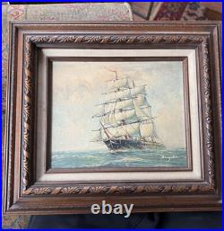 Vintage Maritime Sailing Ship Painting signed