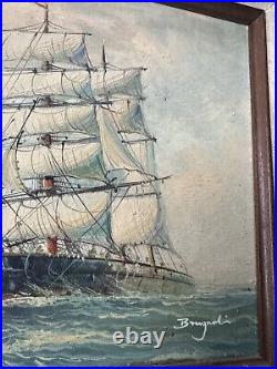 Vintage Maritime Sailing Ship Painting signed