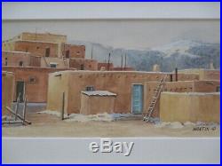 Vintage Martin Signed Painting Native American Indian Adobe Taos Pueblo Original