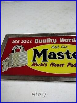 Vintage Master Lock Worlds Finest Padlocks! Reverse Painted Glass Sign Framed