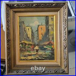 Vintage Mediterreanean Arabic Street Scene Signed Oil Painting Franco
