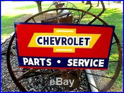 Vintage Metal Chevy CHEVROLET USED CARS Parts Service Gas 36 Hand Painted Sign