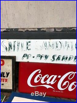 Vintage Metal Coke Sign 1950s COCA COLA Sled Porcelain Soda Louisiana HAND PAINT