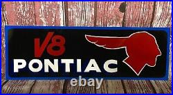 Vintage Metal Old Antique Style PONTIAC V8 CHIEF Gas Oil Hand Painted AUTO SIGN