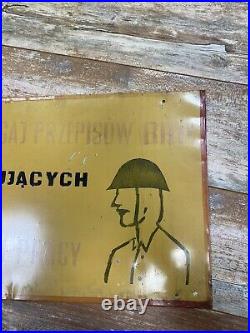 Vintage Metal Poland Polish Sign Factory Safety Observe Health Painted 19x11