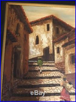 Vintage Mexican Village Oil Painting Original Signed Mexico Large 33x28