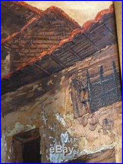 Vintage Mexican Village Oil Painting Original Signed Mexico Large 33x28