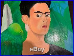 Vintage Mexico 1942 Frida Kahlo Oil Painting On Canvas Signed Rare 20.5 X 24'