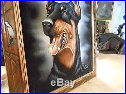 Vintage Mexico Velvet Painting Doberman Pinscher Dog Signed Ortiz