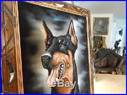 Vintage Mexico Velvet Painting Doberman Pinscher Dog Signed Ortiz