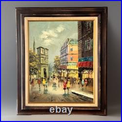Vintage MidCentury Original Oil Painting European Street Scene Signed Boldini