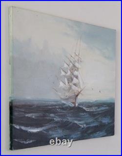 Vintage Mid-20th Century Signed Maritime Oil Painting of Tall Ship at Sea