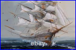 Vintage Mid-20th Century Signed Maritime Oil Painting of Tall Ship at Sea