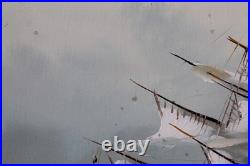 Vintage Mid-20th Century Signed Maritime Oil Painting of Tall Ship at Sea