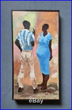 Vintage Mid-Century 1959 African American Genre Figural Oil Portrait Painting