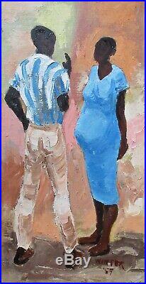 Vintage Mid-Century 1959 African American Genre Figural Oil Portrait Painting