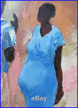 Vintage Mid-Century 1959 African American Genre Figural Oil Portrait Painting