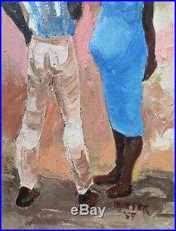 Vintage Mid-Century 1959 African American Genre Figural Oil Portrait Painting