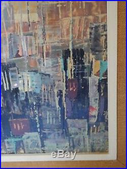 Vintage Mid Century Abstract Cityscape Oil Painting Signed Charles, B 1968