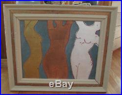 Vintage Mid Century Abstract Female Nude Modernist Oil Painting on Canvas Signed
