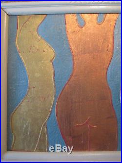 Vintage Mid Century Abstract Female Nude Modernist Oil Painting on Canvas Signed