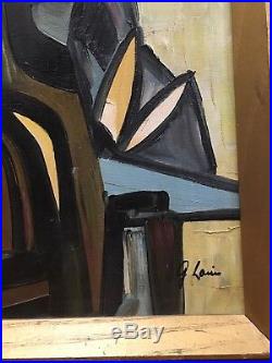 Vintage Mid Century Abstract Geometric Cubist Oil Painting Signed Framed