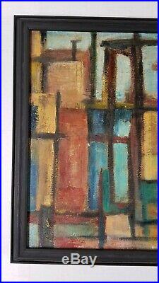 Vintage Mid Century American Modernist Abstract Painting Cityscape Signed Lovely