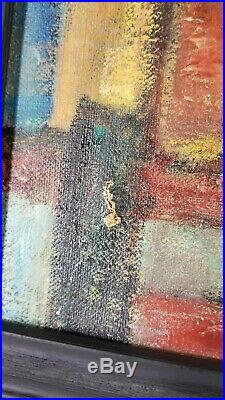 Vintage Mid Century American Modernist Abstract Painting Cityscape Signed Lovely