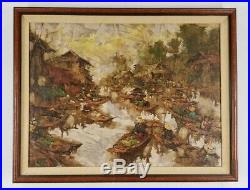 Vintage Mid Century Chinese Modern Impressionist Painting Hong Kong Old Village
