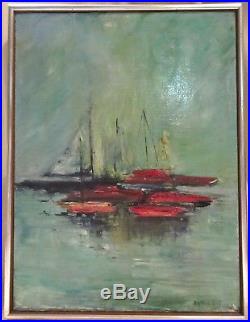 Vintage Mid Century Framed Original Sailboat Oil Painting, Signed Dottie Hill