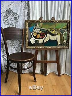 Vintage Mid Century French CLR Abstract Cubist Still Life Oil On Board Painting