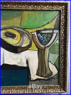 Vintage Mid Century French CLR Abstract Cubist Still Life Oil On Board Painting