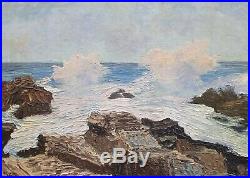 Vintage Mid-Century Impressionist Seascape Oil Painting, Signed