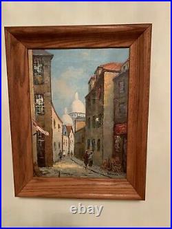 Vintage Mid-Century Italian Oil on Canvas Signed in Wood Frame Free Shipping