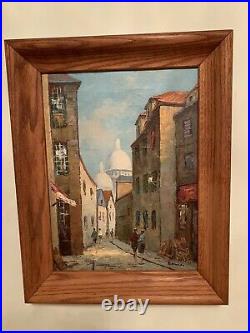 Vintage Mid-Century Italian Oil on Canvas Signed in Wood Frame Free Shipping