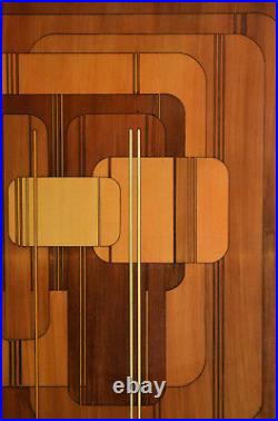 Vintage Mid-Century Modern Abstract Geometric Wood Tone Painting signed
