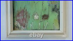 Vintage Mid Century Modern Abstract Oil Painting Signed PM Surreal Mystery Art