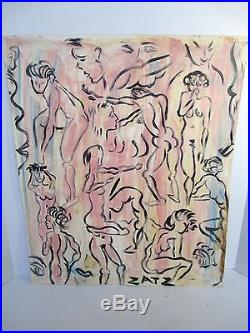 Vintage Mid Century Modern Art Painting Nude Figure Study Signed ZATZ