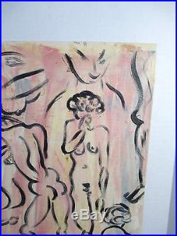 Vintage Mid Century Modern Art Painting Nude Figure Study Signed ZATZ