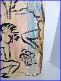 Vintage Mid Century Modern Art Painting Nude Figure Study Signed ZATZ