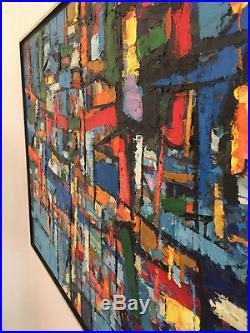 Vintage Mid Century Modern Large Abstract Oil Painting On Canvas- Signed