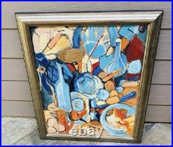 Vintage Mid Century Modern Oil Canvas Still Life Painting Signed Original Art