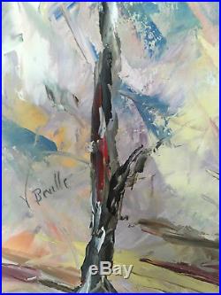 Vintage Mid Century Modern Original Abstract Trees Oil Painting Signed