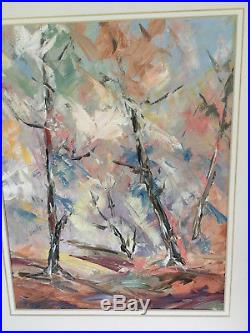 Vintage Mid Century Modern Original Abstract Trees Oil Painting Signed
