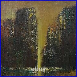 Vintage Mid Century Oil Painting City Skyline Signed Modernist