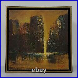 Vintage Mid Century Oil Painting City Skyline Signed Modernist