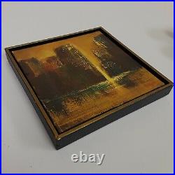 Vintage Mid Century Oil Painting City Skyline Signed Modernist