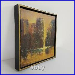 Vintage Mid Century Oil Painting City Skyline Signed Modernist